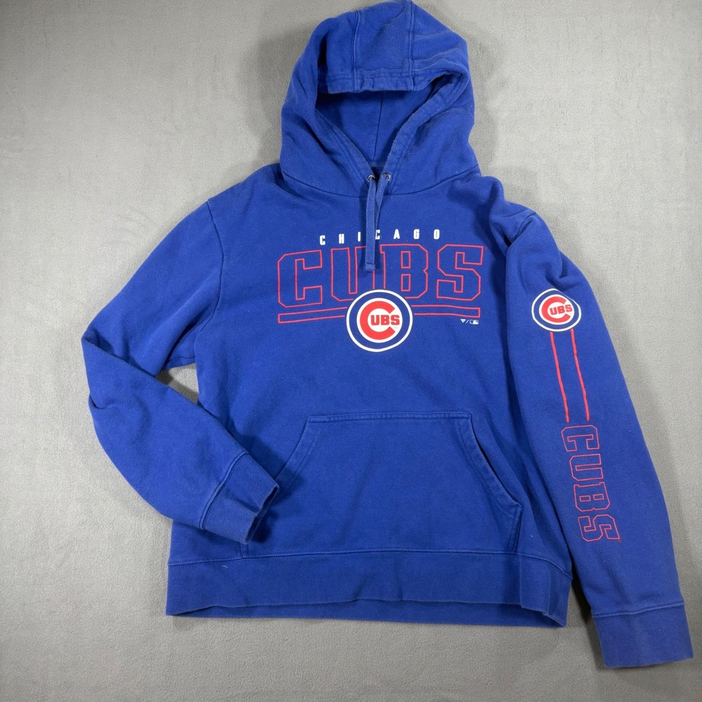 Fanatics Chicago Cubs Hoodie Women Large Blue Excellent MLB Pullover Graphic